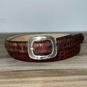 Kenneth Cole New York Leather Belt Womens Large Brown Silver Hardware Dress Work
